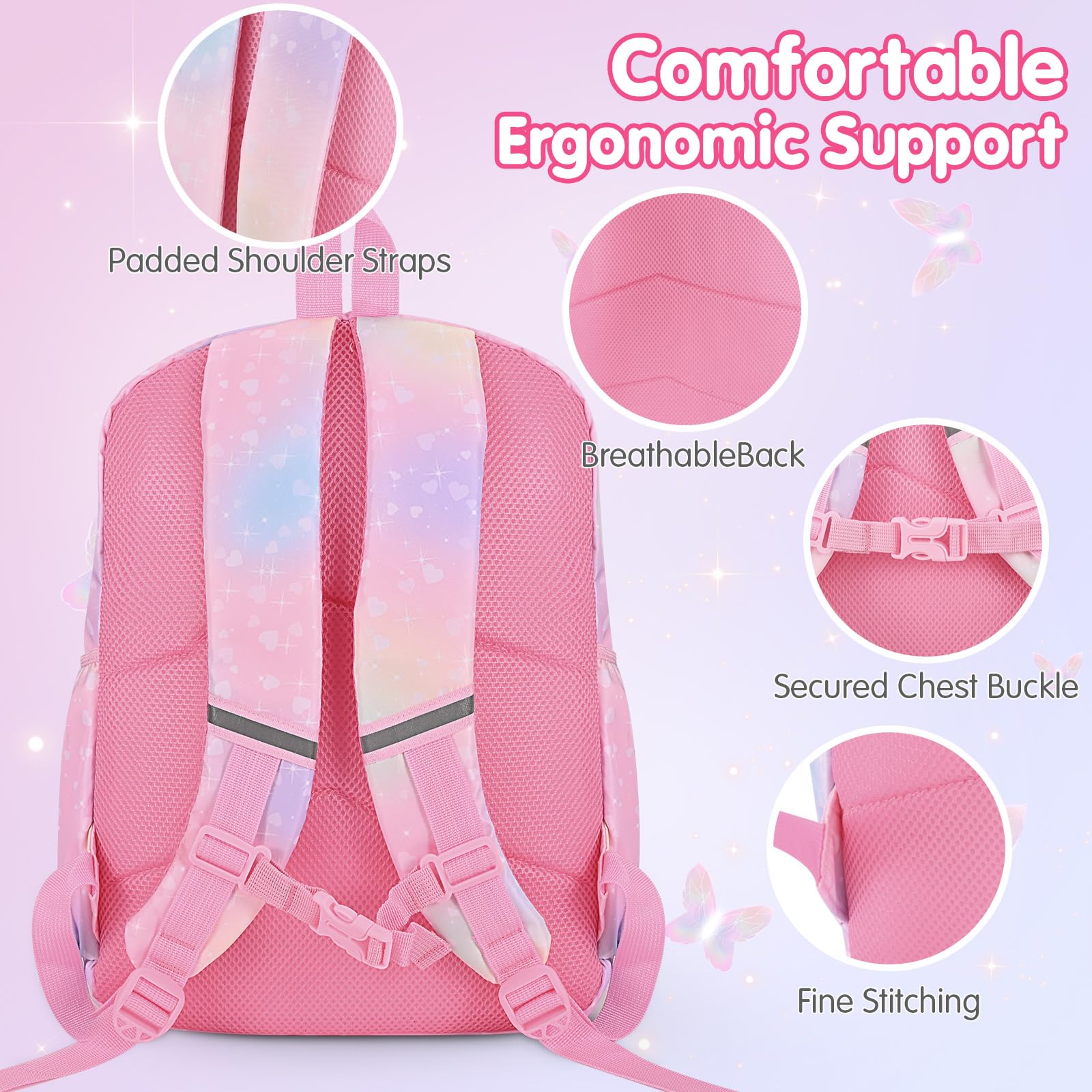 Cokouchyi 3 Pcs Kids Backpack Set with Lunch Box & Pencil Case, Lightweight Preschool Backpack for Girls Age 3-8, Kids Book bag Elementary, Unicorn