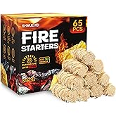 Shwuevei 65 pcs Fire Starter - Natural Fire Starters for Fireplace, Pellet Stove & Wood, Fire Pit, Smoker, BBQ, Chimney, Pizz