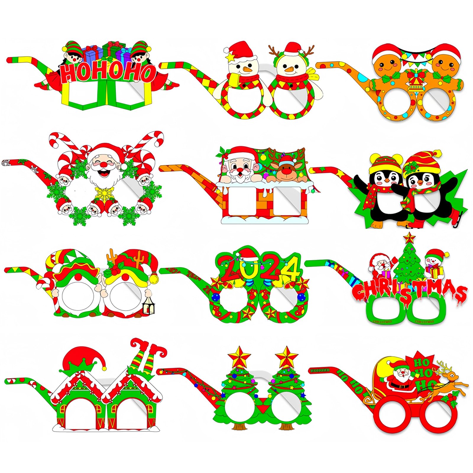 Paper Christmas Party Glasses for Kids Party Bag Fillers,12pcs Fancy Dress Party Eyeglasses Photo Booth Props Glasses for Boys Girls Masquerade Christmas Party Decorations Costume Accessories Favor