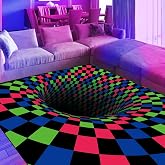 EISKBC Blacklight Vortex Illusion Rug, 3D Neon UV Reactive Area Rug, Large Visual Optical Floor Mat Carpet, Glow in The Dark