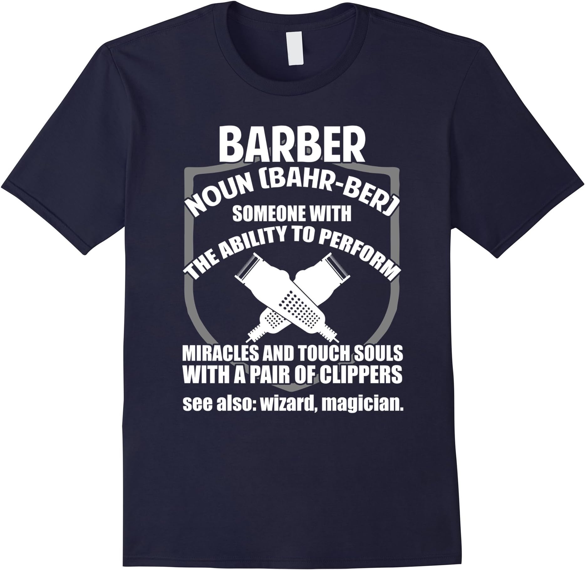 Men's Funny Barber Definition T-shirt Scissors Razor Quote Gift Medium Navy
