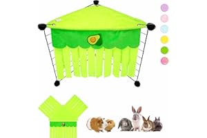 VOZRELS Guinea Pig Hideout, Cute Guinea Pig Corner Fleece Forest Hideaway 3-Side Curtain, Rabbit Hammock Toy and House Bed for Bunny, Ferret, Rat, Chinchilla and Small Animal Cage Accessories (Green)