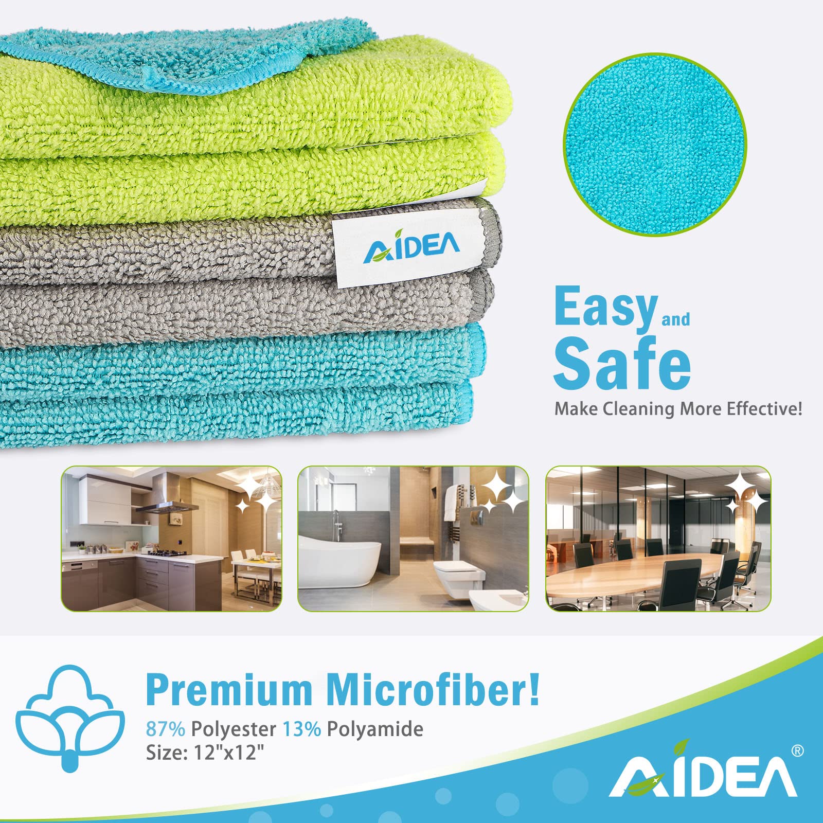 AIDEA Microfiber Cleaning Cloths-24Pack, Soft Highly Absorbent Microfiber Towels, Lint Free Streak Free Microfiber Rags, Cleaning Cloth for House, Kitchen, Car, Window Gifts(12in.x12in.)