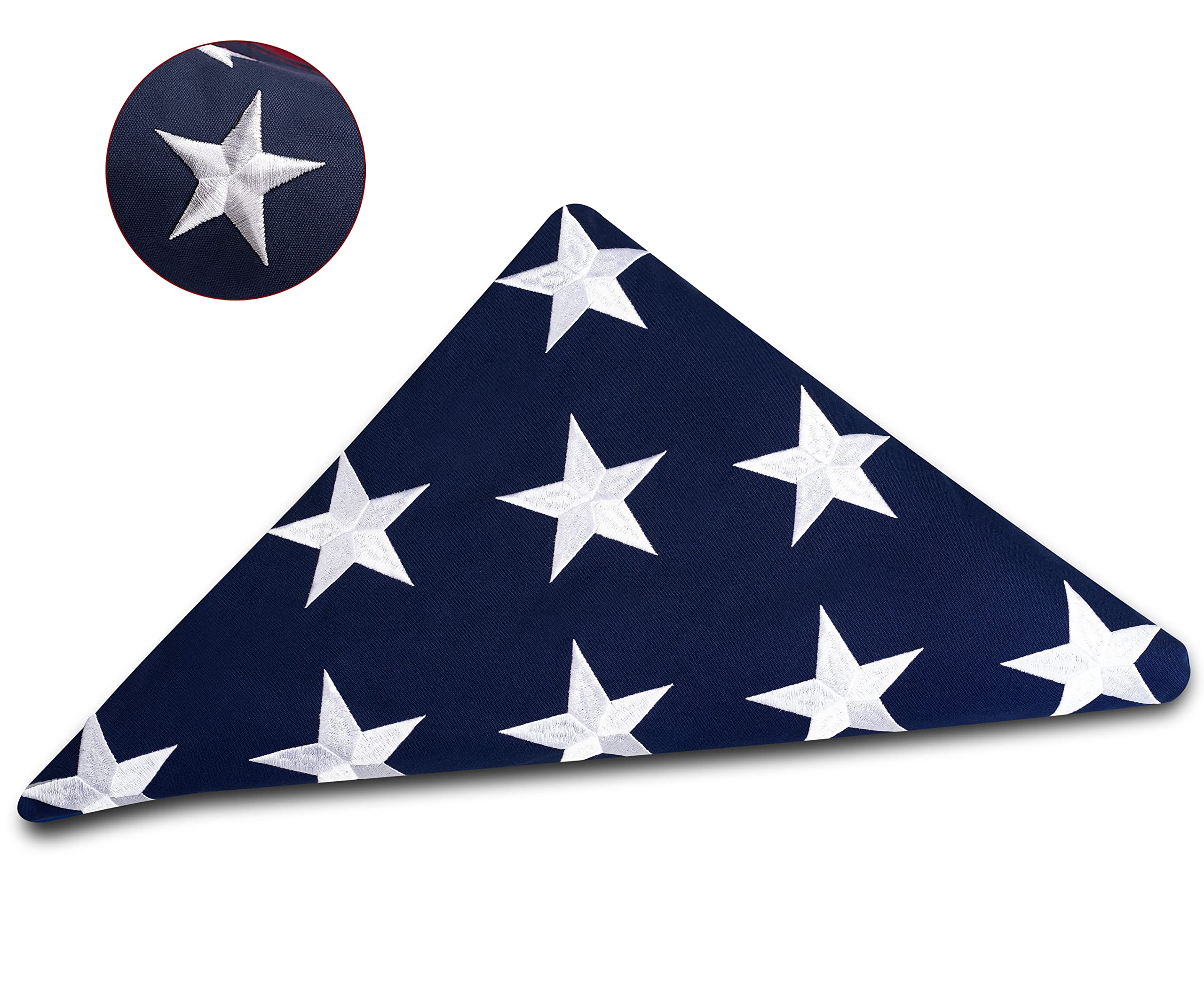 Photo 1 of DANF Memorial American Flag 5x9.5 ft Burial Flag 100% Heavy Duty Cotton for Veteran,Embroidered Stars, Sewn Stripes,Brass Grommets US USA Military Flags for Display Case