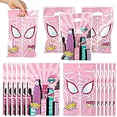 Andi Cppss Pink Spider Party Favor Bags - 50PCS Pink Spider Party Gift Bags for Kids Plastic Goodies Bags with Handle for Theme Party Supplies Baby Show Birthday Parties Treat Candy Snack Bags