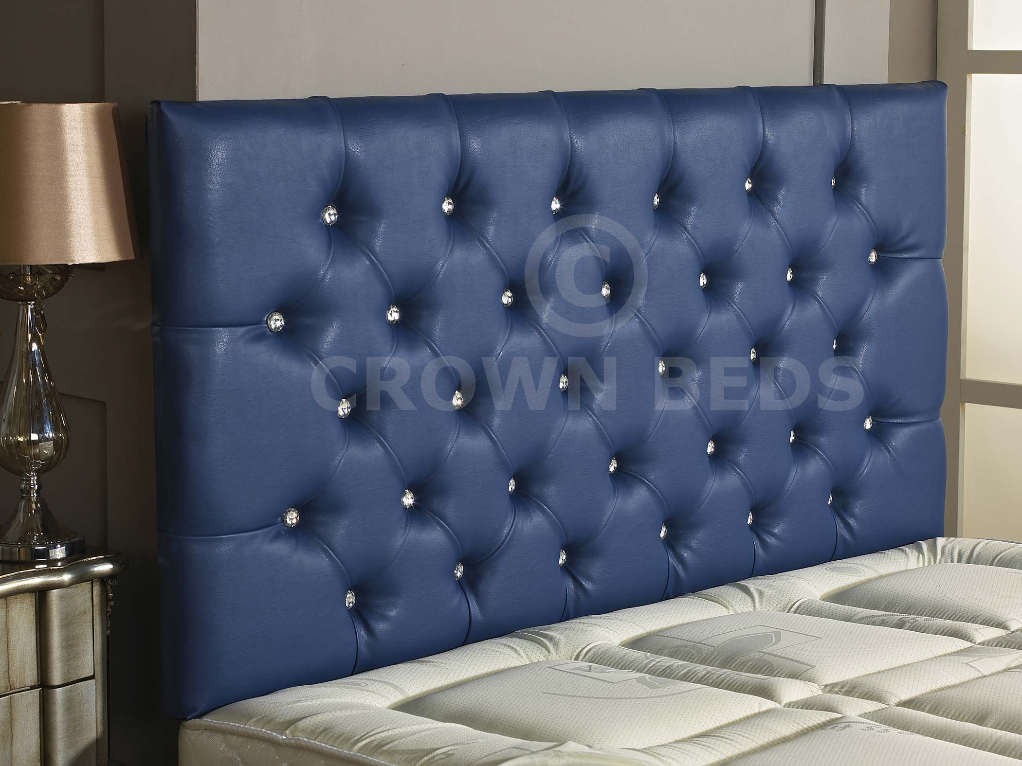 CROWNBEDSUK DIAMANTE FAUX LEATHER HEADBOARD (BLUE, 3FT)