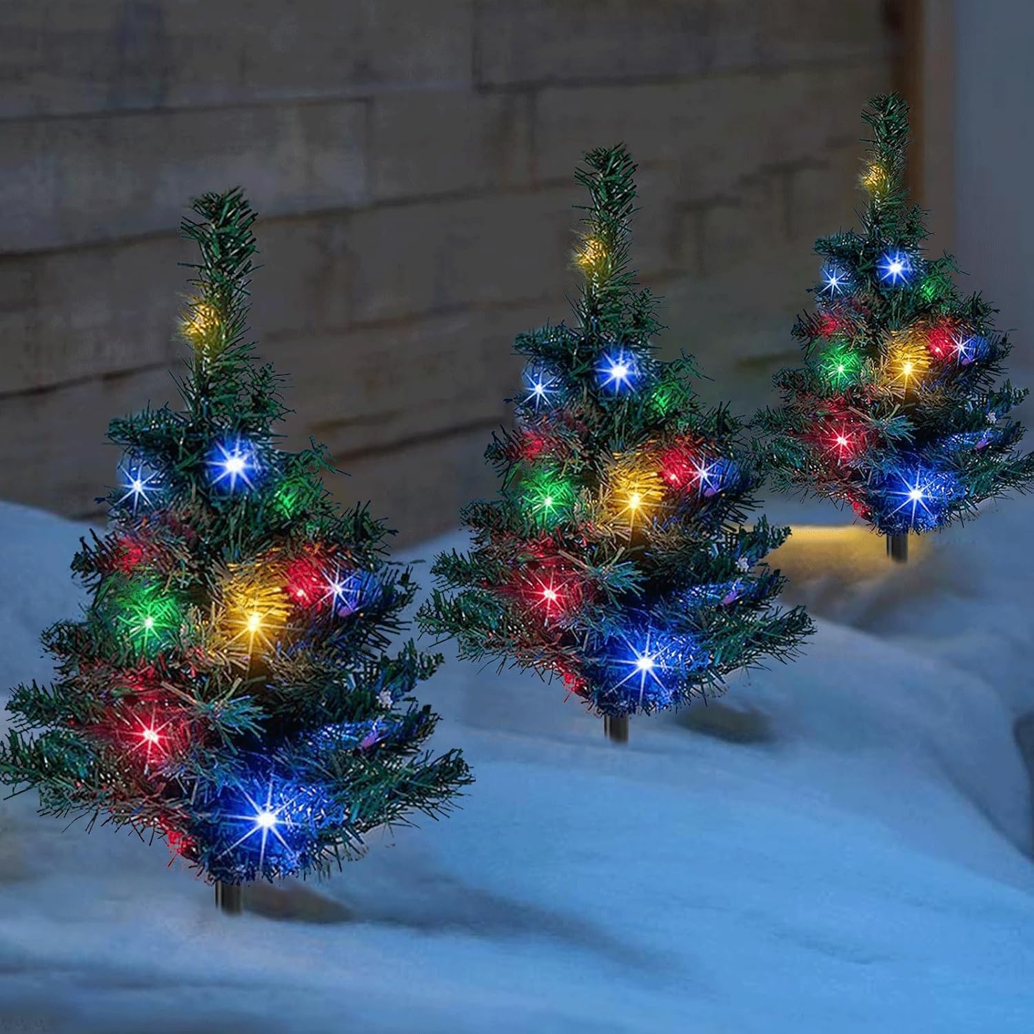 Lighting - SUNNYPARK Christmas Tree Pathway Lights Outdoor, Set of 3 Solar Powered 60 LEDs Christmas Yard Stakes Outdoor Waterproof for Garden, Porch, Pathway, Driveway Decorations
