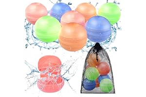 CloudValley Reusable Water Balloons, 8 Pcs Non-Magnet Self-Sealed Quick Fill Beach with Mesh Bag, Latex-Free Silicone Splash 