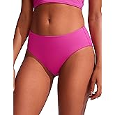 CRZ YOGA Mid Waisted Bikini Bottoms for Women - Full Coverage Bathing Suit Swimsuit Basic Swim Briefs
