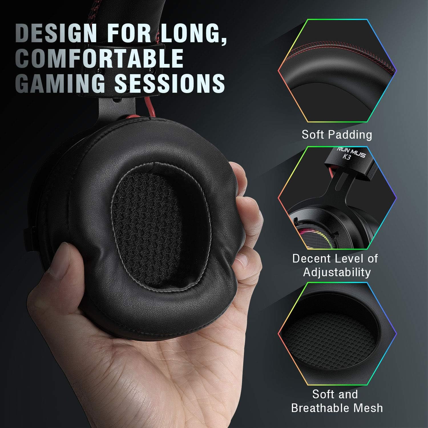 RUNMUS Gaming Headset for Xbox One, PS4, PC Headset w/ Surround Sound, Over Ear Headphones with Noise Canceling Mic & RGB Light, Compatible with Xbox One, PS4, Nintendo Switch, PC, Mac, Sega Dreamcast: Computers & Accessories