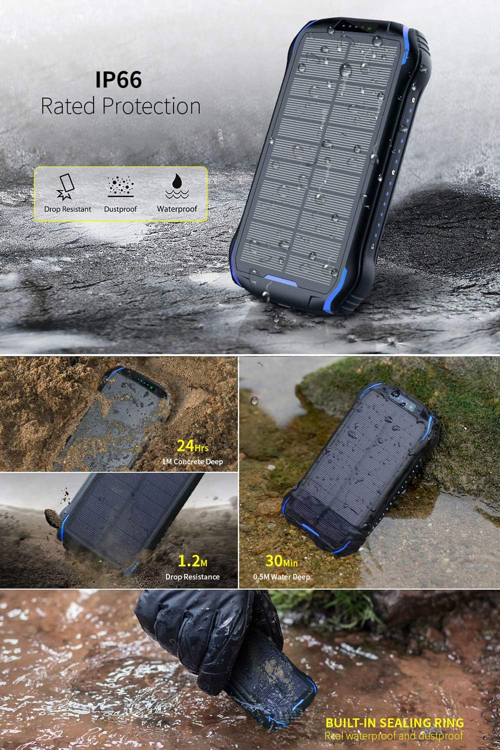 Solar Charger 26800mAh, Solar Power Bank, Portable Charger Battery Pack with 3 Outputs & 2 Inputs(Micro USB ＆ Type-C) Huge Capacity Backup Battery Compatible Smartphone, Tablet and More