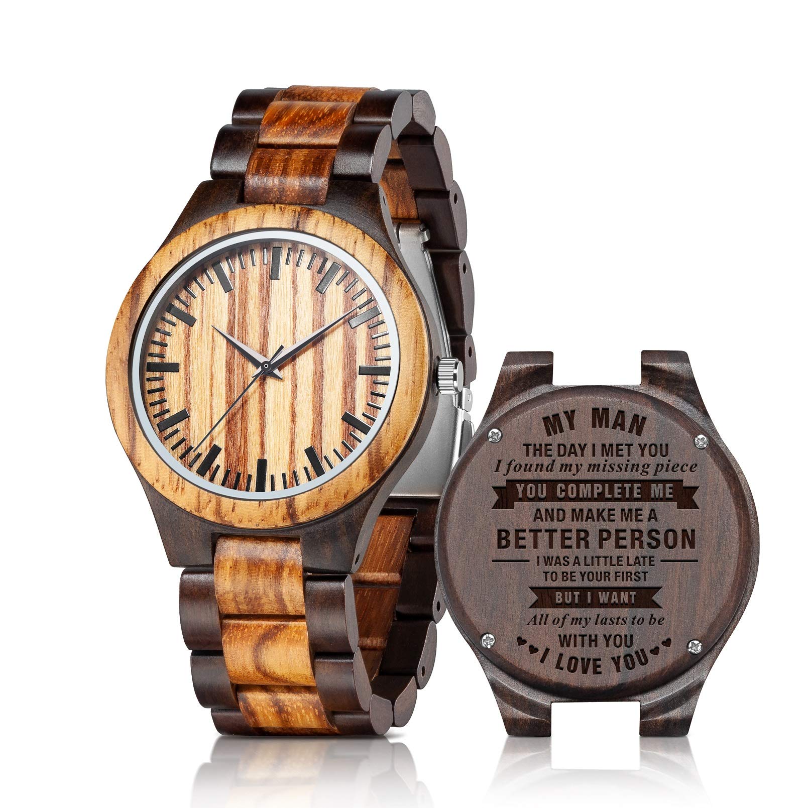UMIPHIMAT Personalized Engraved Wooden Watches - Custom Anniversary Birthday Wood Watches for Men Husband Boyfriend Dad Him Son, For My Man, Casual