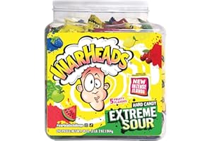 WARHEADS - Extreme Sour Hard Candy - Sour Apple, Black Cherry, Blue Raspberry, Lemon & Watermelon Flavors - 34 oz. Tub with 240 Pieces of Candy