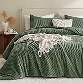 Petrichor Fluffy Queen Comforter Set - Ultra-Soft Green Flannel Thick Comforter for Queen Bed, Luxury Warm Bedding Set for Winter & Fall, Cozy Fuzzy Bed Set 3 Pieces (1 Comforter & 2 Pillowcases)