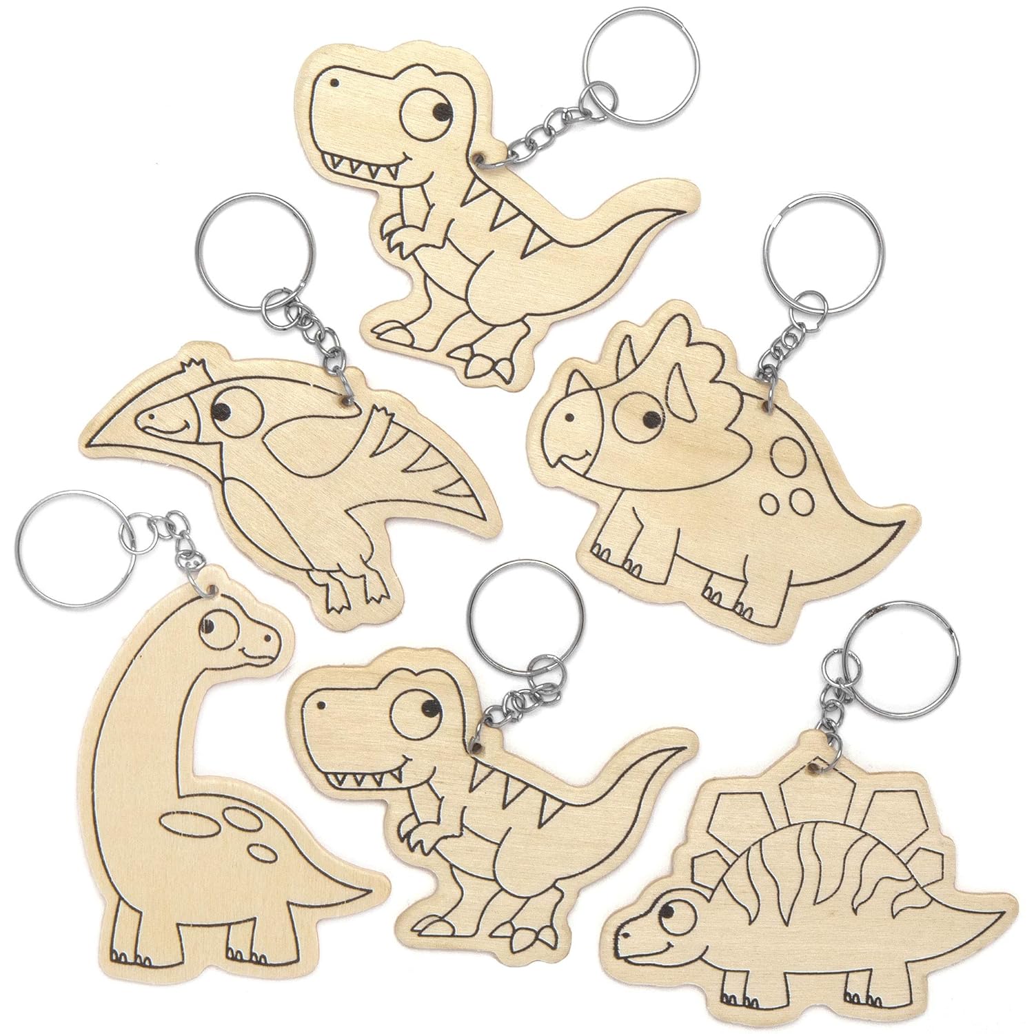 Baker Ross AT671 Dinosaur Wooden Keyrings - Pack of 10, for Kids to Make and Display in Arts and Crafts, Medium - Image 4