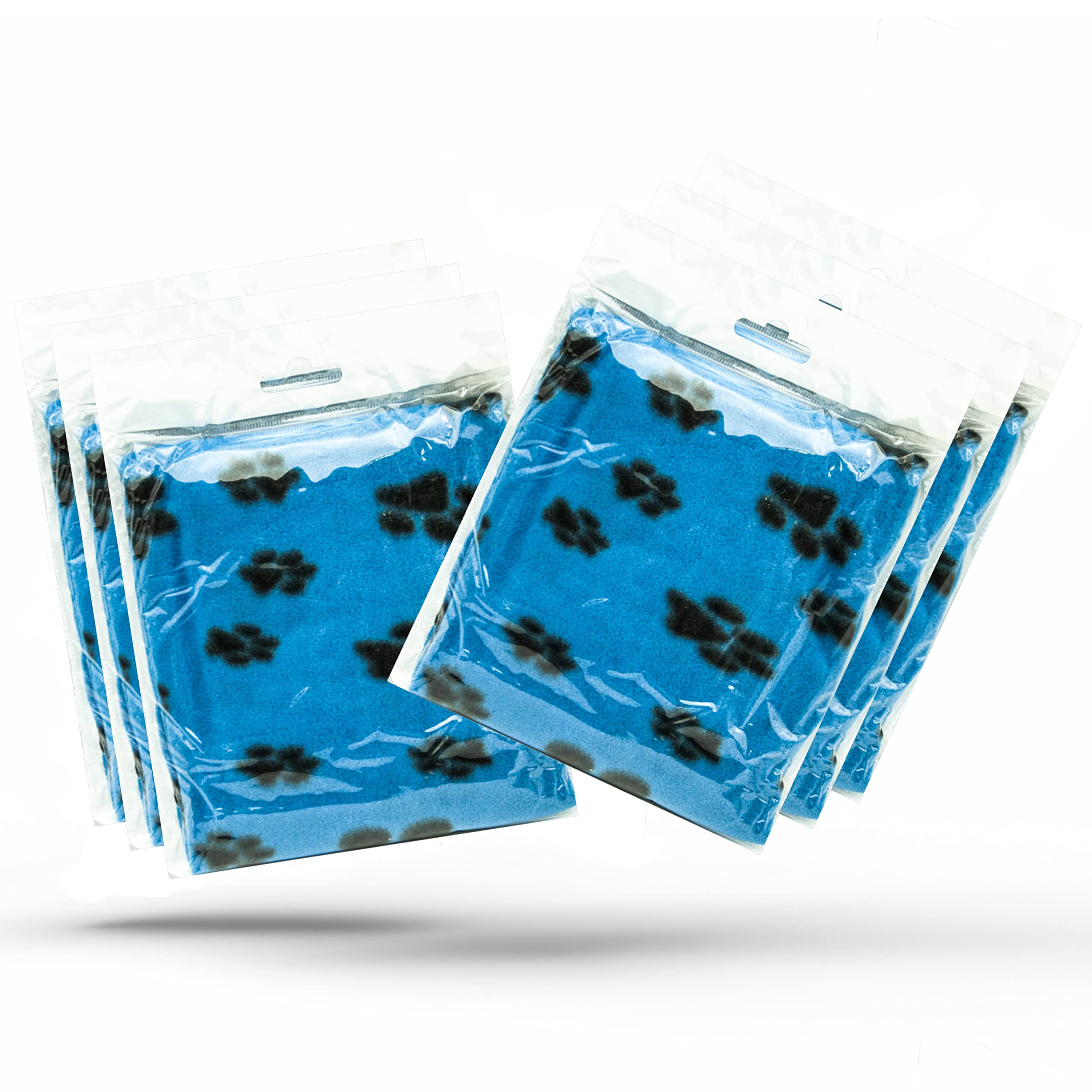 Petopedia 6x Soft Warm Dog Fleece Animal Pet Blankets with Paw Prints – Cat, Puppy & Dog Blankets Washable Bed Travel (Blue, 70cm X 73cm (Pack of 6))