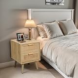 Finnhomy Bedside Tables Set of 2 with Rattan Drawers Natural Finish view 4