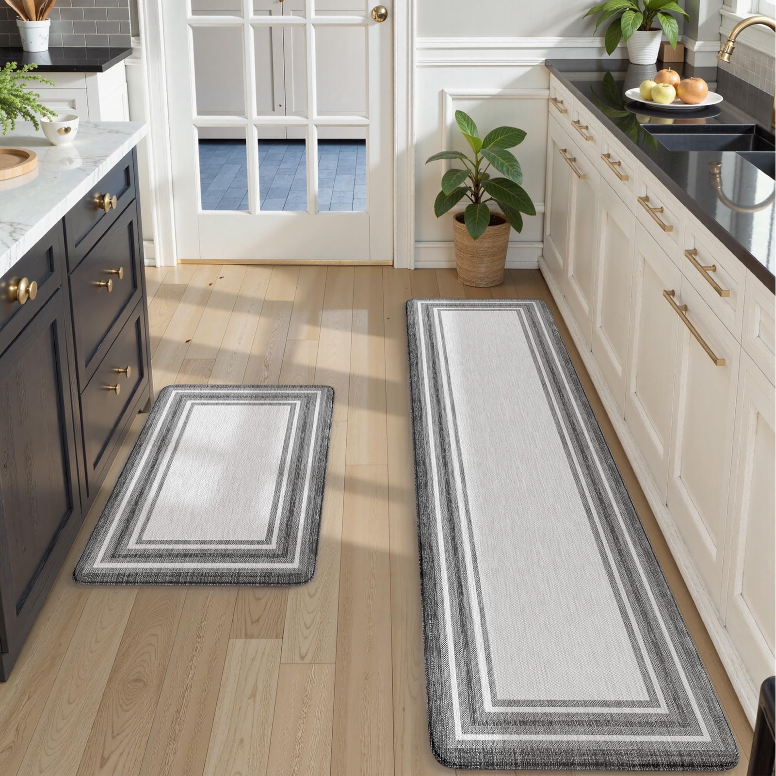 Photo 1 of KIMODE Anti Fatigue Kitchen Mats for Floor 2 Piece, Cushioned Farmhouse Kitchen Rugs, Non Slip Kitchen Floor Mats, Comfort Foam Standing Desk Mats for Laundry Office Sink Grey 20"x71"+20"x32"
