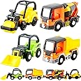Fahacop 4 Pcs Plastic Construction Toys Mini Construction Car Mixer Truck Roller Truck Excavator for Kids Children Birthday Gift Construction Party Supplies