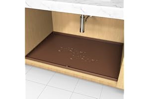 AECHY Under Sink Mat, 34" x 22" Silicone Under Sink Liner, Under Kitchen Sink Mat with Unique Drain Hole Design, Waterproof & Flexible Sink Mats for Kitchen, Bathroom and Laundry Room Brown