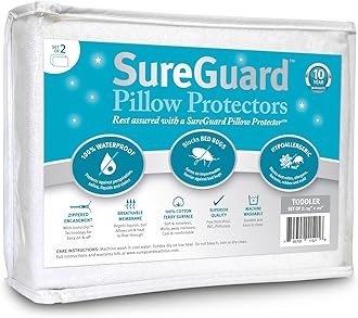 Set of 2 Travel Size SureGuard Pillow Protectors - 100% Waterproof, Bed Bug Proof, Hypoallergenic - Premium Zippered Cotton Terry CoversOEKO-TEX STANDARD 100