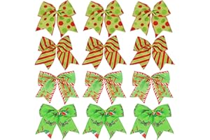 UCZOM 12 Pcs Sparkled Christmas Bows, 6 Inch Red Green Large Wreaths Bows for Christmas Tree Ornaments, Gift Wrapping Garland