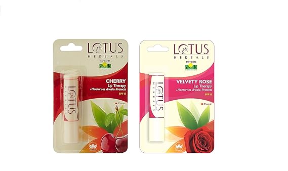 Lotus Herbals Lip Therapy, Cherry and Velvety Rose, 4g (Pack of 2)