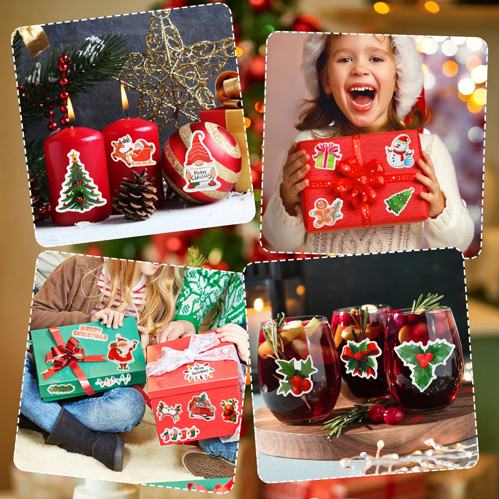 JULBEAR 200PCS Christmas Stickers, Non-Repeating Vinyl Holiday Party Stickers for Water Bottles, Cards, Scrapbooking Crafts Christmas Decorations Party Favors, Christmas Gifts for Kids Teens Adults