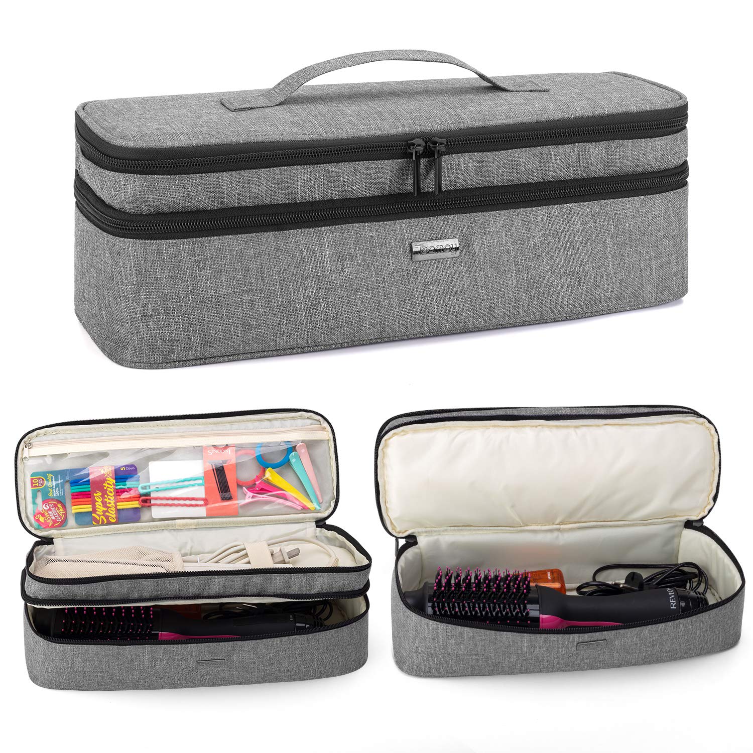Teamoy Travel Case Compatible with Revlon One-Step Hair Dryer And Volumizer Hot Air Brush, Double-Layer Carrying Case for Hair Dryer Brush and Other Hair Accessories, Grey