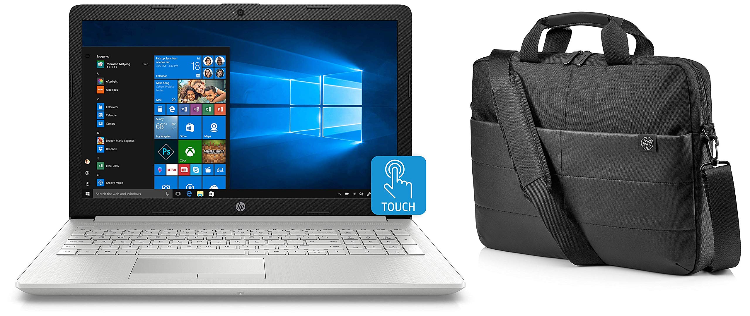 HP 15 Core i3 7th Gen Touchscreen Laptop (4GB/1TB HDD/Win 10/MS Office) 15-ds0043tu & Laptop Briefcase
