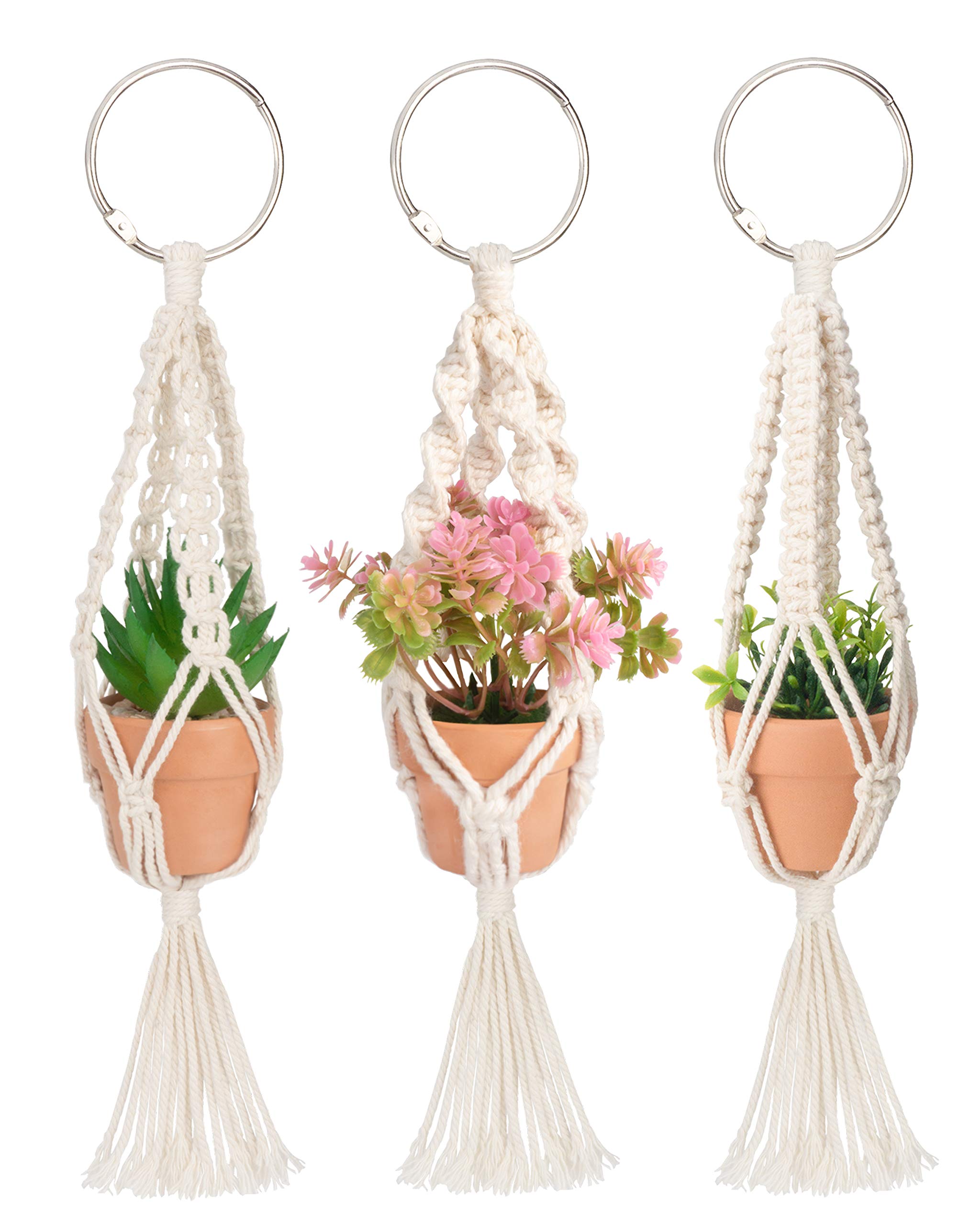 3 Pack Macrame Plant Hangers for Artificial Succulent Plants Mirror Accessories MoHern