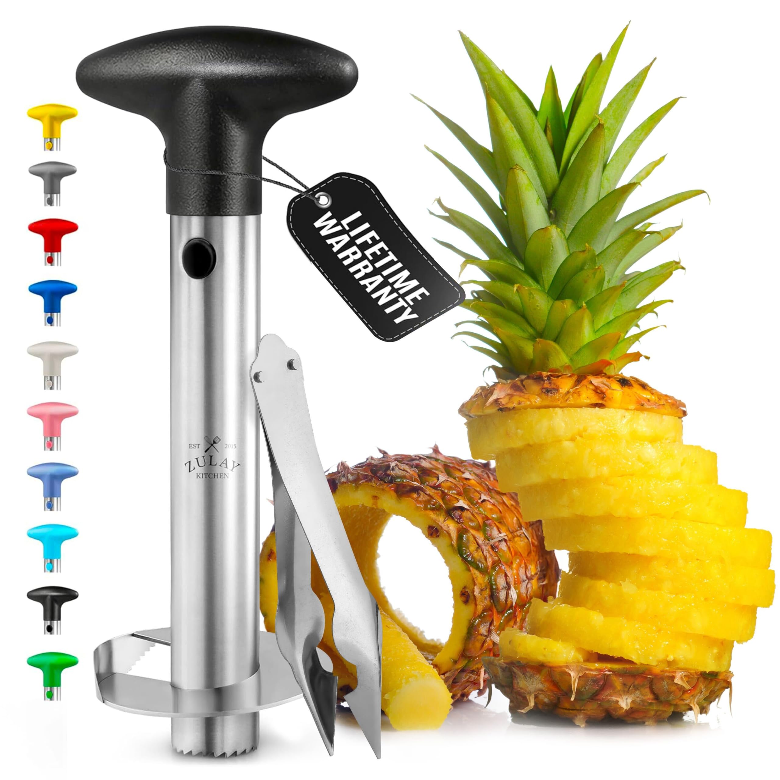 Zulay Kitchen Pineapple Corer and Slicer Tool - Stainless Steel Pineapple Cutter for Easy Core Removal & Slicing - Super Fast Pineapple Slicer and Corer Tool Saves You Time (Black)