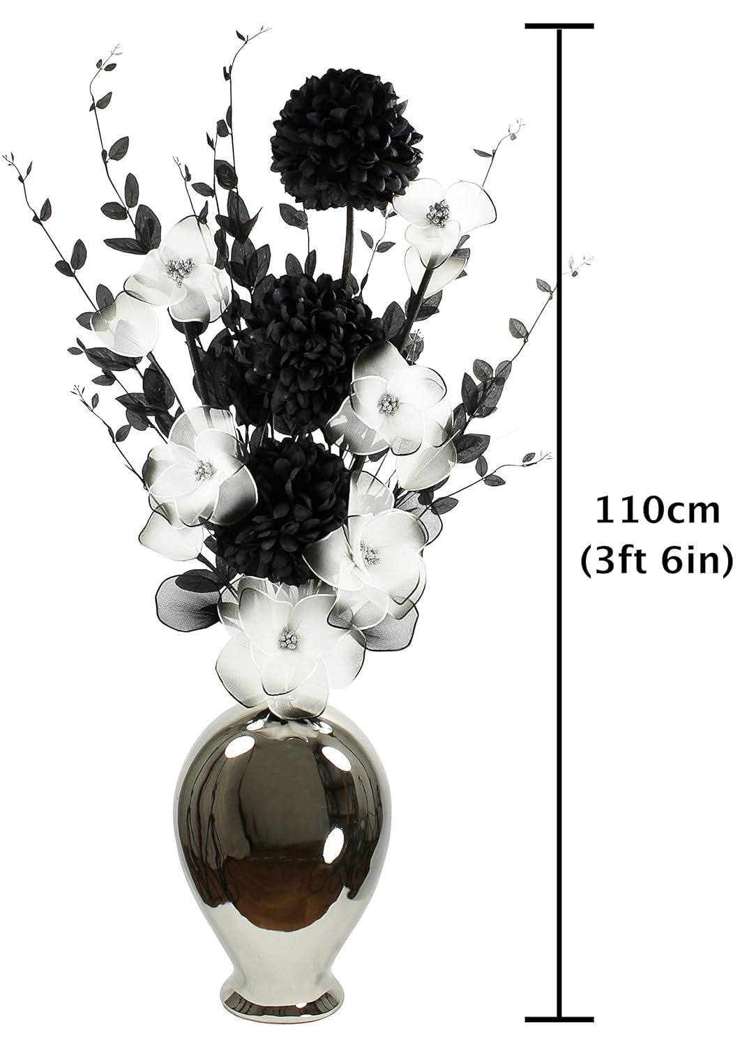 Tall Vase For Flowers Silver Vase Black And White Artificial Flowers Large Floor Standing Arrangement 1 2m Tall