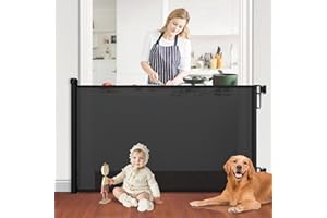 Retractable Baby Gates for Doorways, PRObebi Retractable Dog Gate for Stairs Extends to 54" Wide 34" Tall, Mesh Baby Gate, Gates for Dogs Indoor, Suitable for Hallways, Doorways, Deck, Porch (Black)