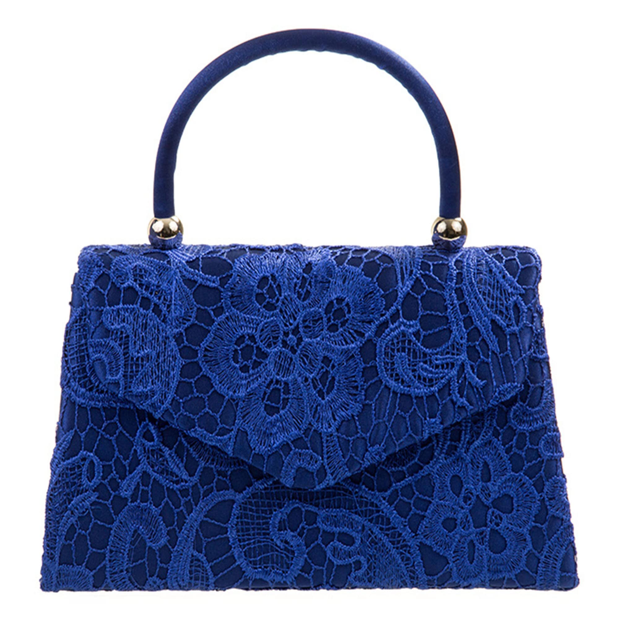 fi9® BNWT Retro Tote Lace Floral Bridal Wedding Evening Handbag Party Purse Clutch Shoulder Hand Bag (Royal Blue)