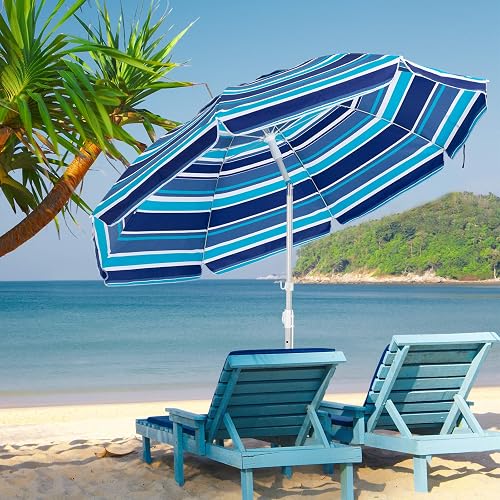 best sunnyglade 9' patio umbrella 9Ft Outdoor Table Umbrella with 8 Ribs Blue Includes single wind vent laptop bag women Color:Striped Gray 40 LED Solar String
