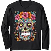 Halloween Sugar Skull Calavera Long Sleeve T-Shirt
