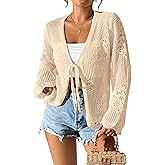 SECRETEYARD Womens Tie Front Lightweight Crochet Cardigan Shrugs Knit Cardigan Crop Tops Cover Up
