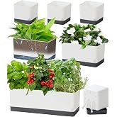Vugosson Self Watering Planters Pots for Indoor Plants, 7 Pack 4+8+17 Inch Plastic Window Boxes Planters Herb Planter, Rectangle Rectangular Planter Windowsill Planters with Drainage and Saucer
