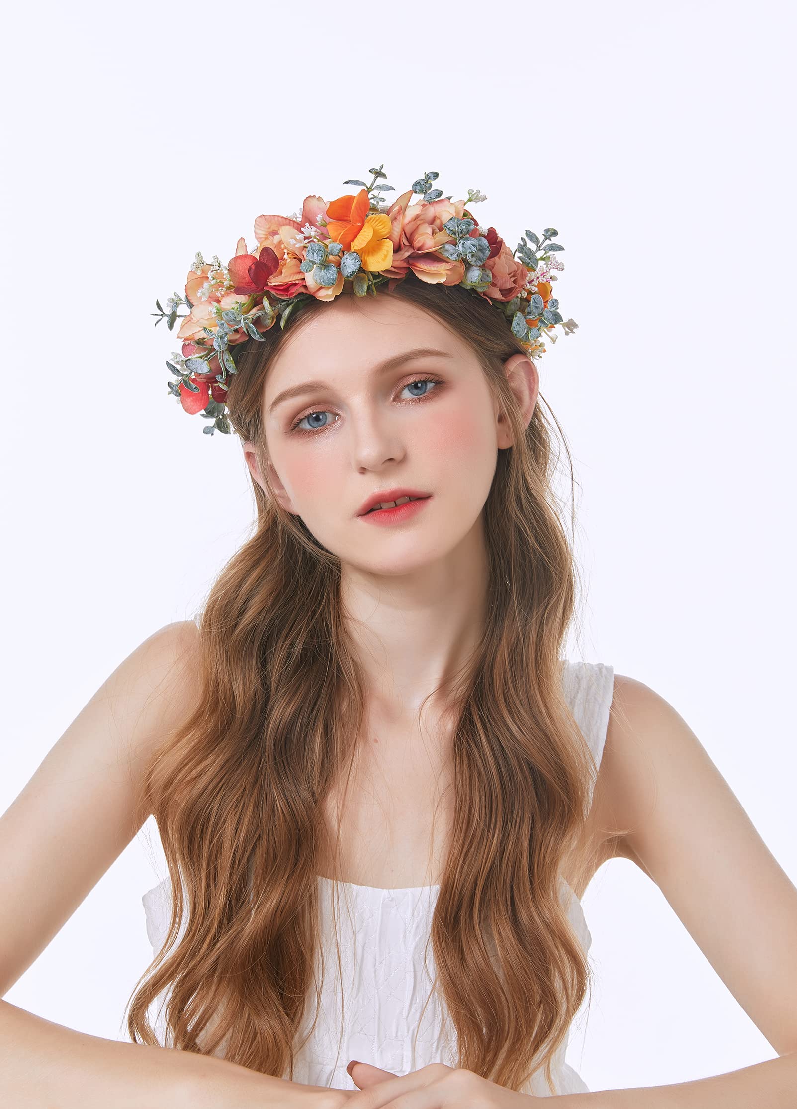 Brikuinr Floral Crown Wreath Flower Wreath Headband Hair Wreath Hair Garland Flower Halo Floral Headpiece Boho with Ribbon Party Wedding โ image 1