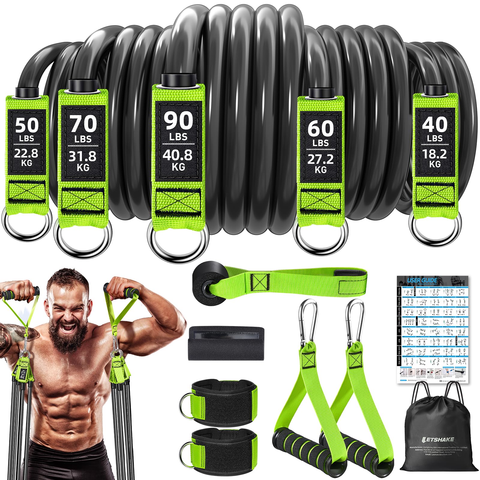 Photo 1 of Resistance Bands, 310LBS Heavy Duty Exercise Bands for Working Out, Green Workout Bands with Handles, Stretch Band for Men, Fitness Bands for Home Workouts, Muscle Training, Strength, Slim, Yoga