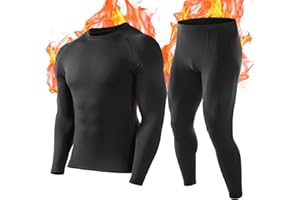 Roadbox Thermal Underwear for Men, Fleece Lined Long Johns Base Layer Set Long Sleeve Compression Top and Bottom Cold Weather