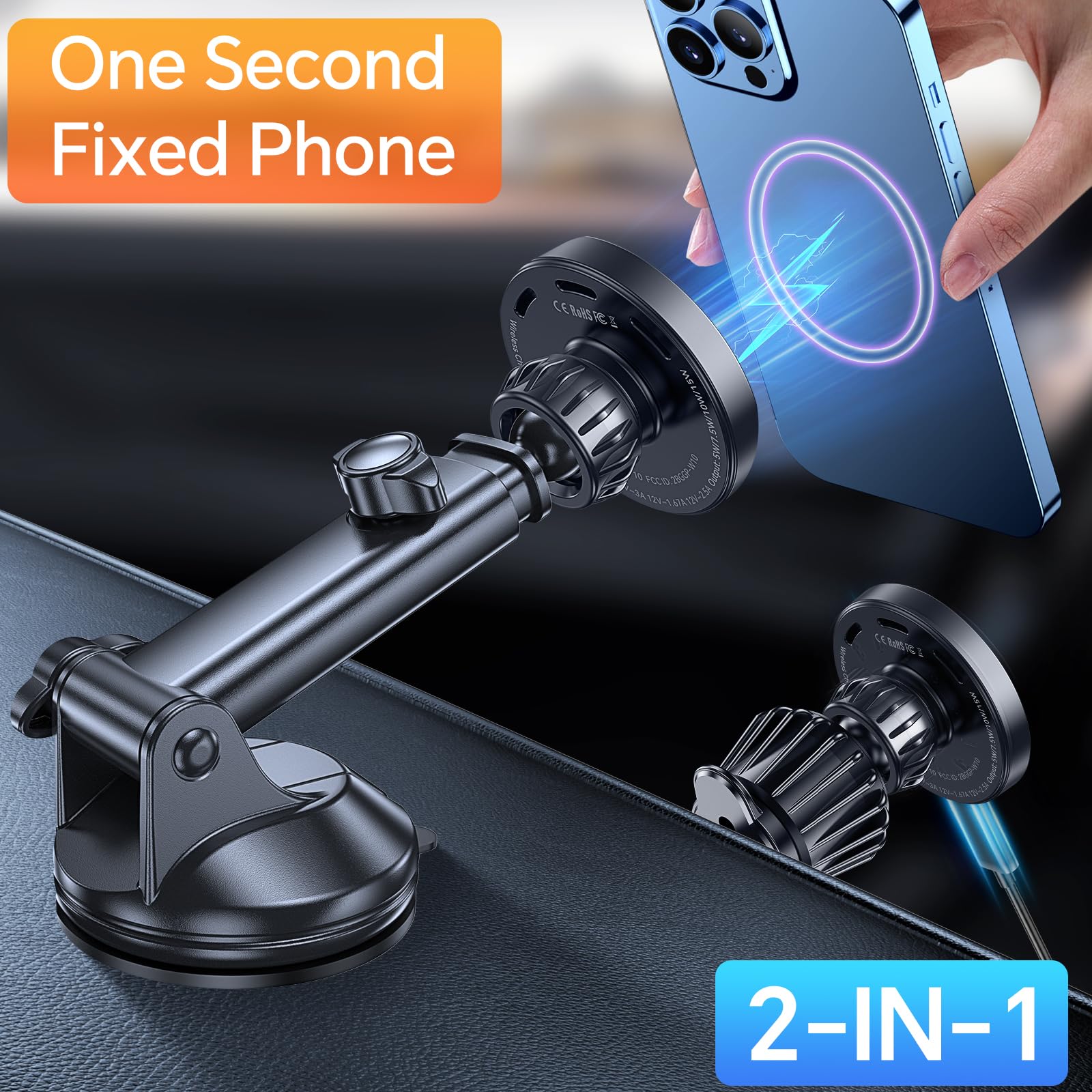 Coolpow for MagSafe Car Mount Charger【Ultra Magnet】Magnetic Phone Holders for Your Car Charger【Windshield+Vent+Dash】Magnetic Wireless Car Phone Holder Charger Car Mount for iPhone 17 Pro Max 16 15 14