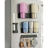 Magnetic Cup Holder for Fridge (4-Piece Set) – Compatible with Stanley Quencher H2.0 & Yeti 20–40oz – Heavy Duty 18LB Anti-Slip Magnetic Organizer with Straw Holder & Hook Rack for Kitchen, Garage