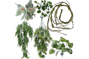 MEPHAN Reptile Tank Accessories, Terrarium Plants Artificial Decor for Snake Cage, Fake Plant for Leopard Gecko Bearded Dragon Habitat, Lizard Chameleon Ball Pythons (Group E)