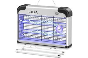 LiBa Electric Bug Zapper, Indoor Insect Killer - (2) Extra Replacement Bulbs - Fly, Mosquito Killer and Repellent - Lightweight, Powerful 2800V Grid, Easy-to-Clean, with a Removable Washable Tray.