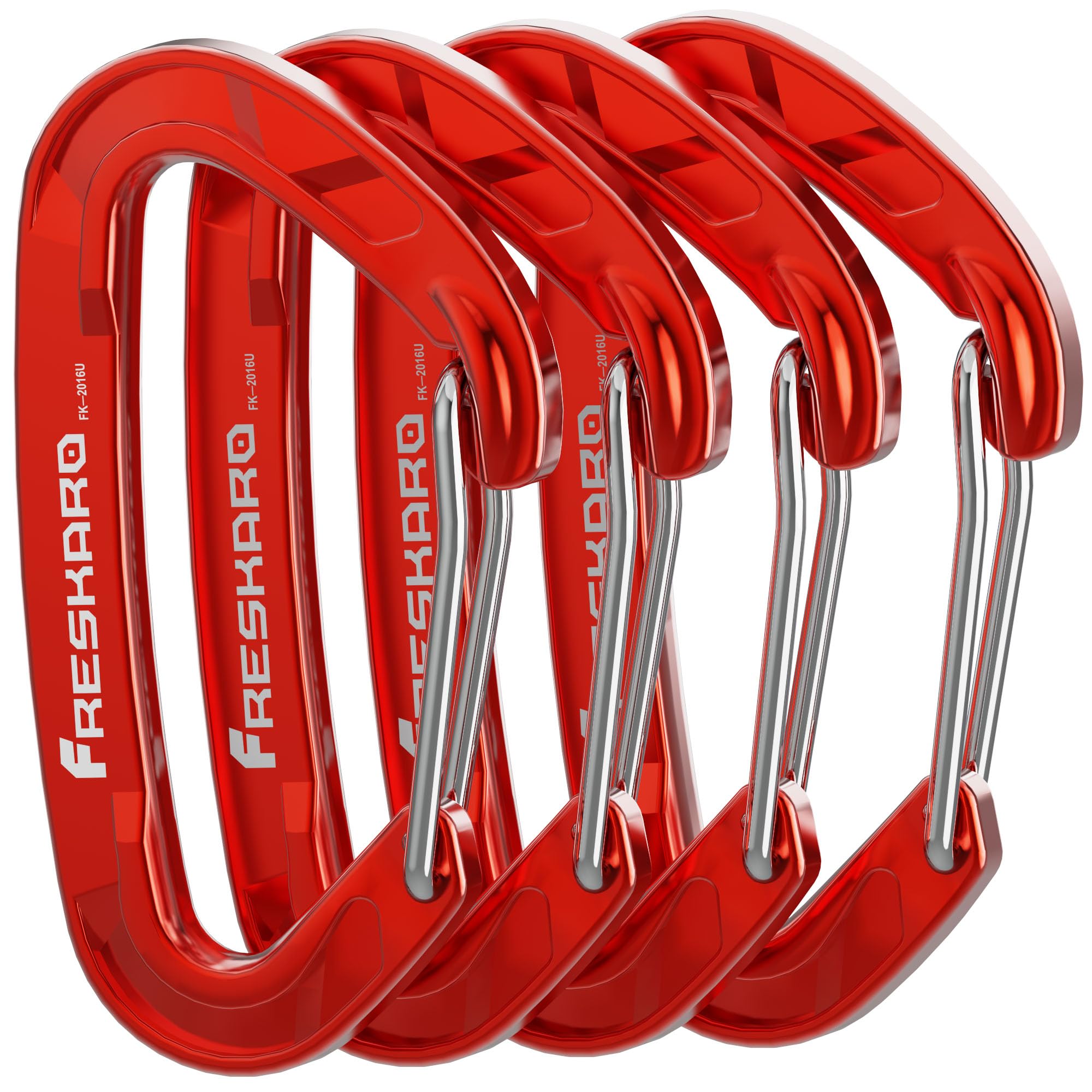 FresKaro 4pcs 15kN Wiregate caribeener clips, Carabiner Heavy Duty, Sturdy EDC Accessory clip, Not for Climbing, Large Size, Lightweight, For Hiking, Camping, Fishing, Outdoor, Backpack, Red