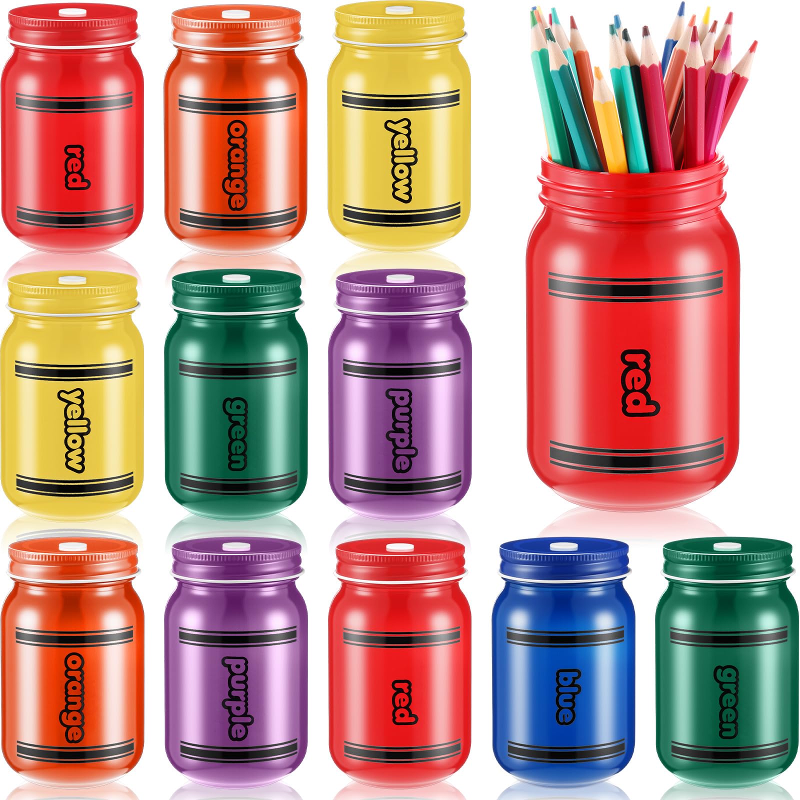 Photo 1 of Mimorou 12 Pcs Teacher Pencil Holder for Classroom Back to School Crayon Painted Glass Mason Jar Bulk Lid Tissue Can Teacher Appreciation Gifts for Pencil Flower Storage School Classroom Decoration
