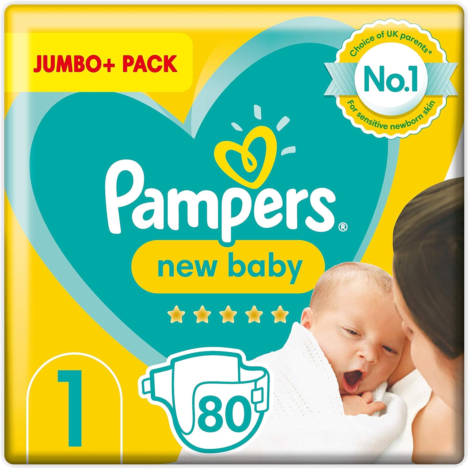 Pampers New Baby, Size 1, 80 Count, White, 80 Count (Pack of 1)