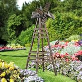 VINGLI Outdoor Yard Windmill, Wooden Wind Spinner for Garden Yard Lawn Patio Decoration (Carbonized Wood, Medium)